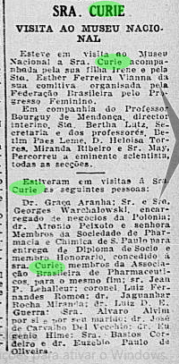 Curie no Museu - Jornal do Brasil 30 Junho 1926 p 7