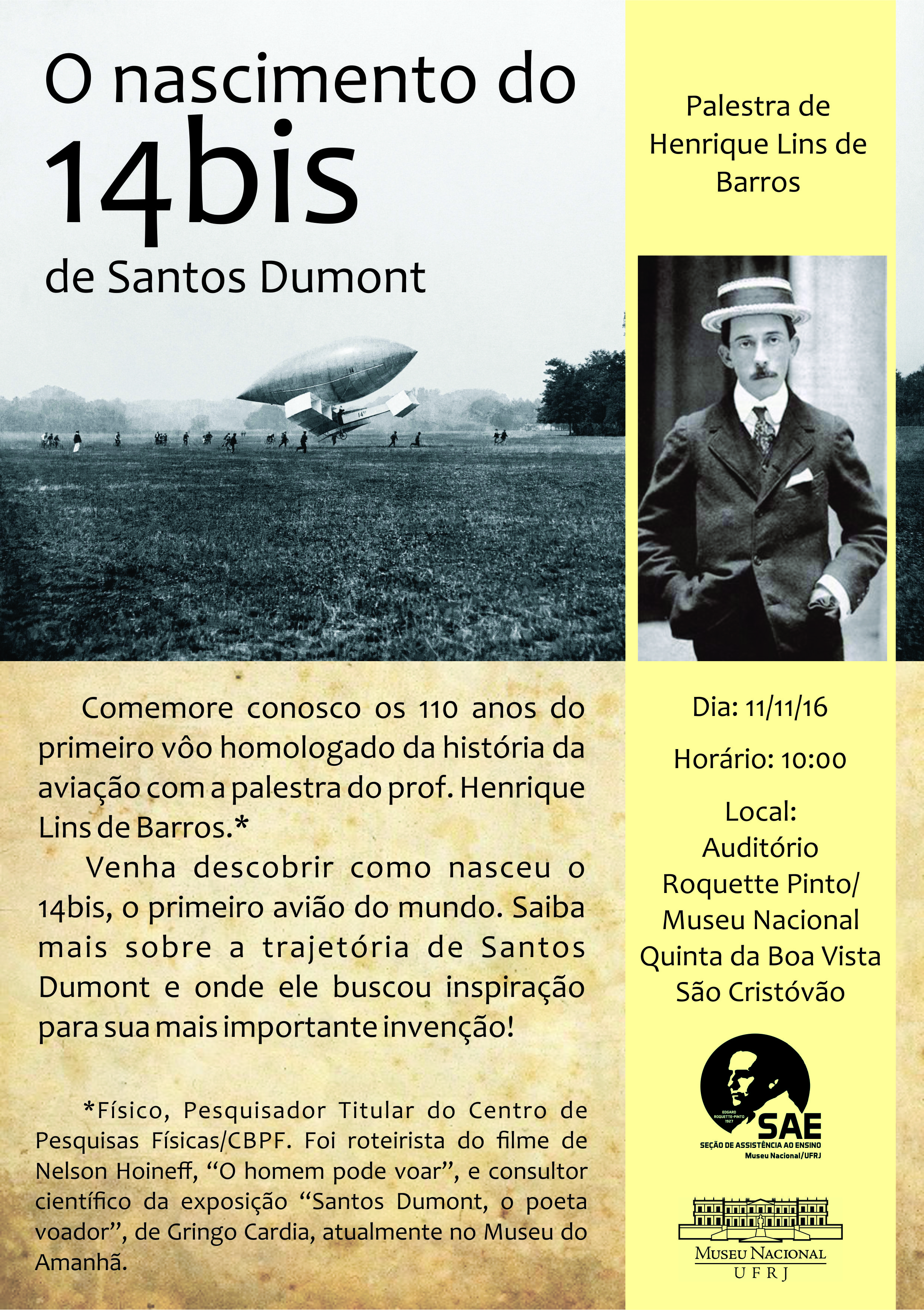 11/11 | Palestra "O nascimento do 14 bis de Santos=Dumont"